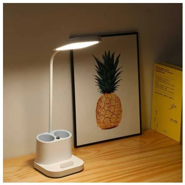 Platinet asztali lámpa 5 W, akkumulátor + pohár + USB, fehér