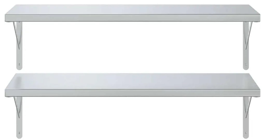 2 db ezüstszínű rozsdamentes acél fali polc 100x40 cm