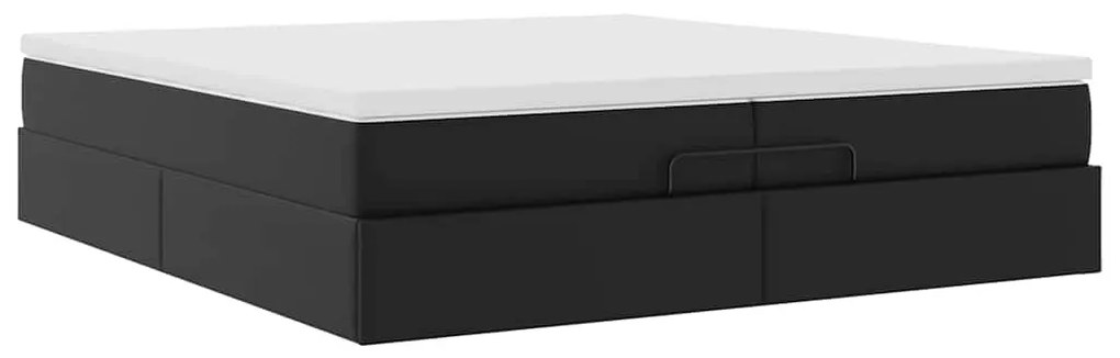 Ottomán ágykeret matracokkal Fekete 200x200cm műbőr