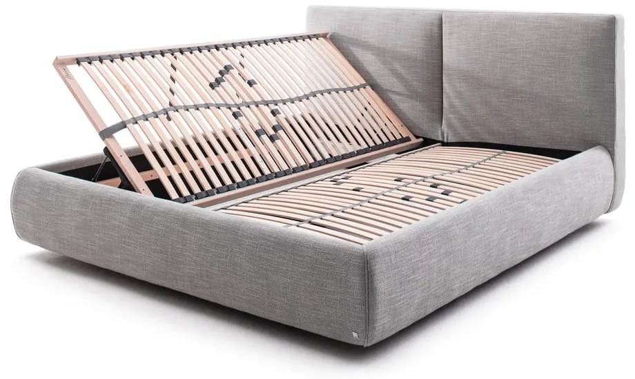 Szürke kárpitozott ágyneműtartós franciaágy ágyráccsal 180x200 cm Atesio – Meise Möbel