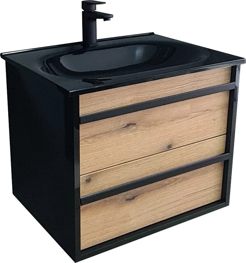 Piramida EURIDIKA OLIVA-FEKETE - fali fürdőszobabútor fekete mosdóval - 75 x 53 x 48 cm