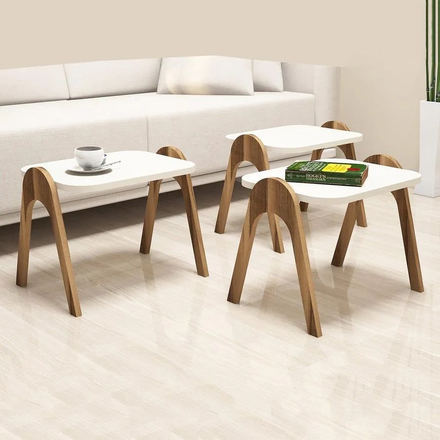 Dohányzóasztal (3 részes) Paris - Walnut, Cream