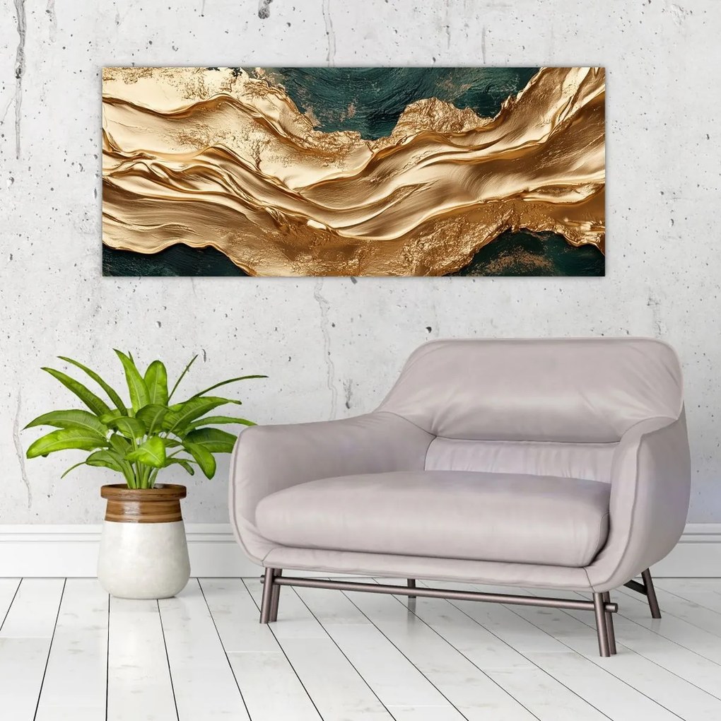 Kép - Zöld absztrakció arannyal II. (120x50 cm)