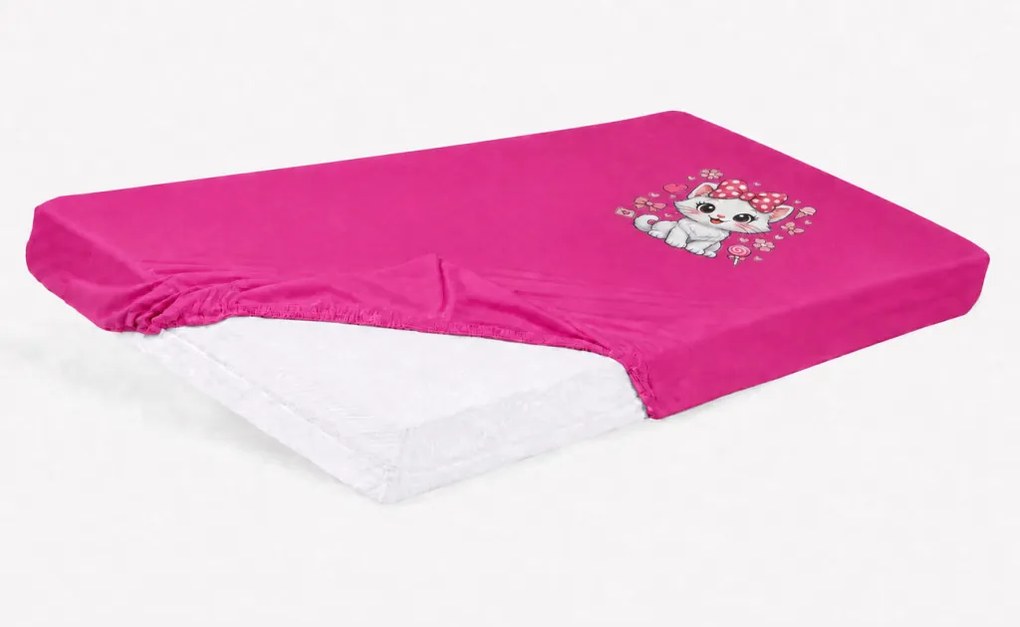 Bébi pamut gumis lepedő 60x120/70x140 - Cica mintával