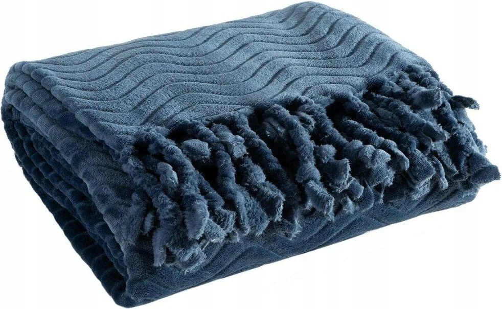 Takaró 150x200 cm sötétkék rojtos meleg puha ágy kanapé vastag