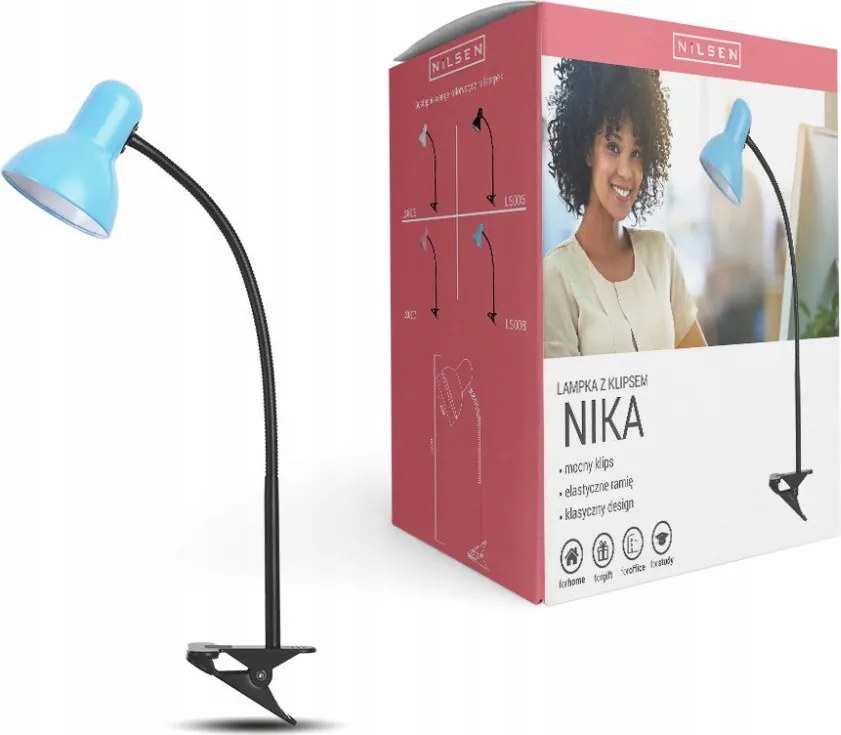 Éjjeli Asztali Lámpa E27 Nika Kék, Klipsszel