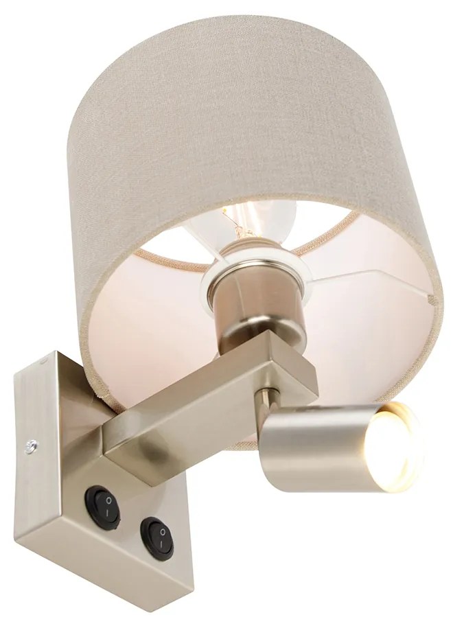 Acél fali lámpa olvasólámpával és búrával 18 cm világosbarna - Brescia