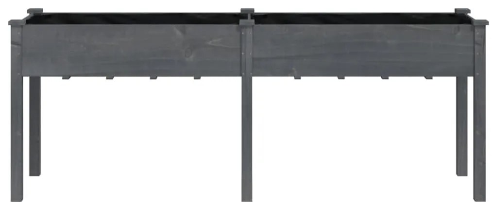 szürke tömör fenyőfa kerti ültetőláda béléssel 203x53x76 cm