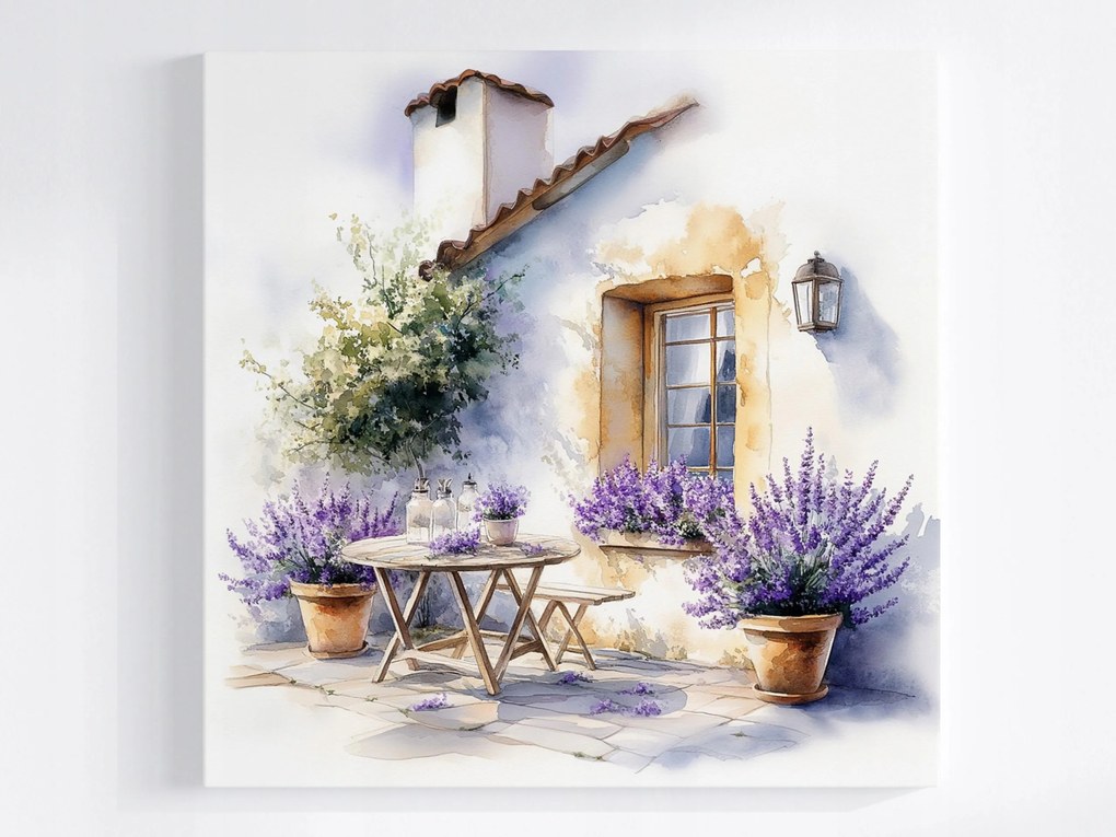 Vászonkép Canvas Tájkép Franciaország Provence Ház Virágok Levendula 40x40