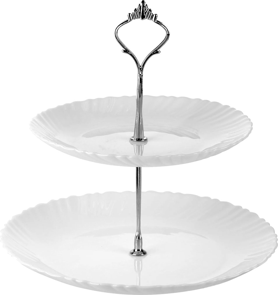 Patera Kétszintes Üveg Fehér Állvány sütemény gyümölcs Ágnes