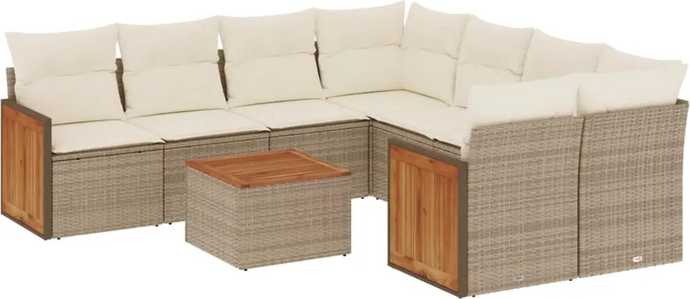 vidaXL 9 részes bézs polyrattan kerti ülőgarnitúra párnákkal