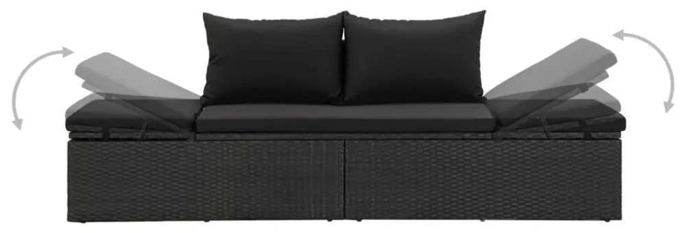 fekete polyrattan napozóágy párnákkal