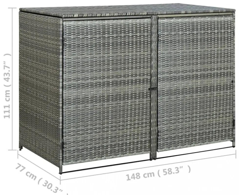 antracit polyrattan dupla tároló gurulós kukához 148x77x111 cm