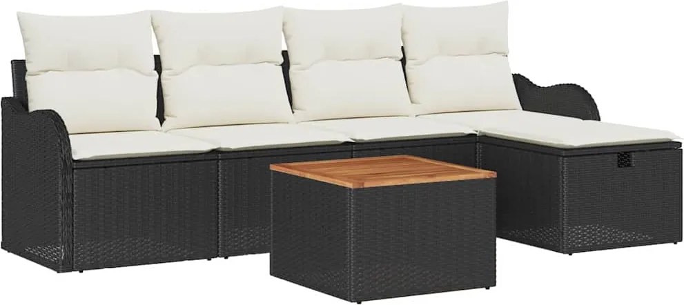 vidaXL Kerti Kanapé Szett párnával tárolóval 6 pcs Fekete polirattan