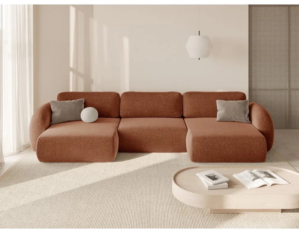 Téglavörös zsenília kinyitható-tárolóhelyes (U alakú) sarokkanapé Tonale – Cosmopolitan Design