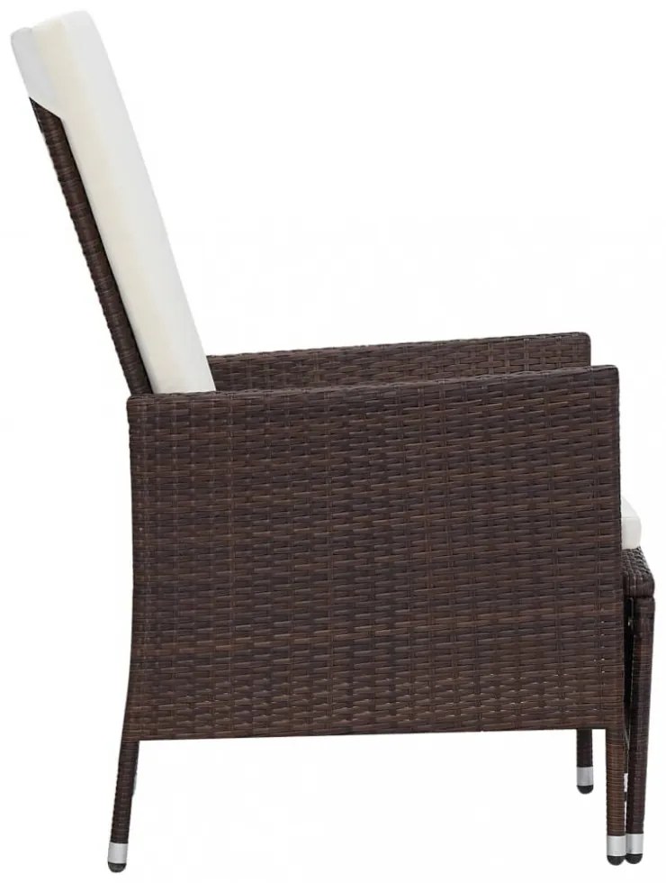 barna dönthető háttámlás polyrattan kerti szék párnákkal