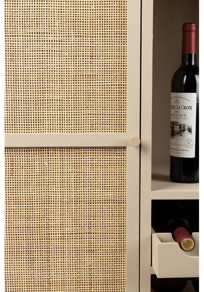Krémszínű rattan bortartó szekrény, palackok száma 8, 90x100 cm Amaya – White Label