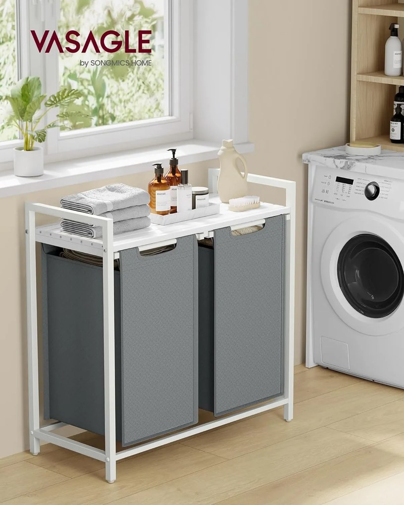 Szennyeskosár, 2 rekeszes, szennyeskosár polccal, fehér