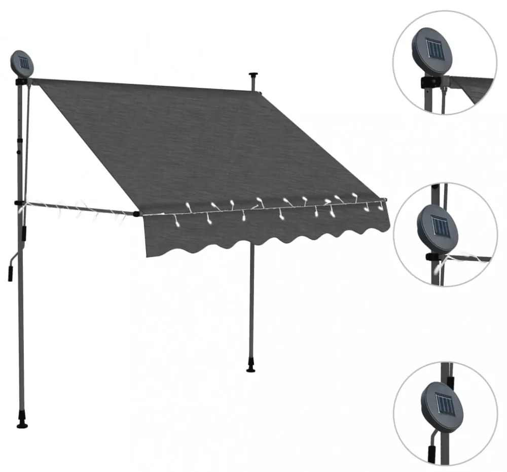 antracitszürke kézzel feltekerhető LED-es napellenző 100 cm