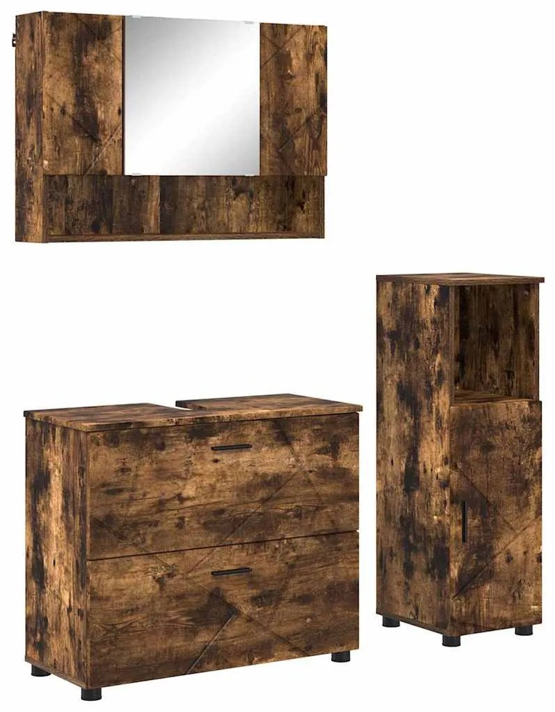 Fürdőszoba bútor szett 3 pcs Füstölt tölgy 76.5 x 35 x 64 cm
