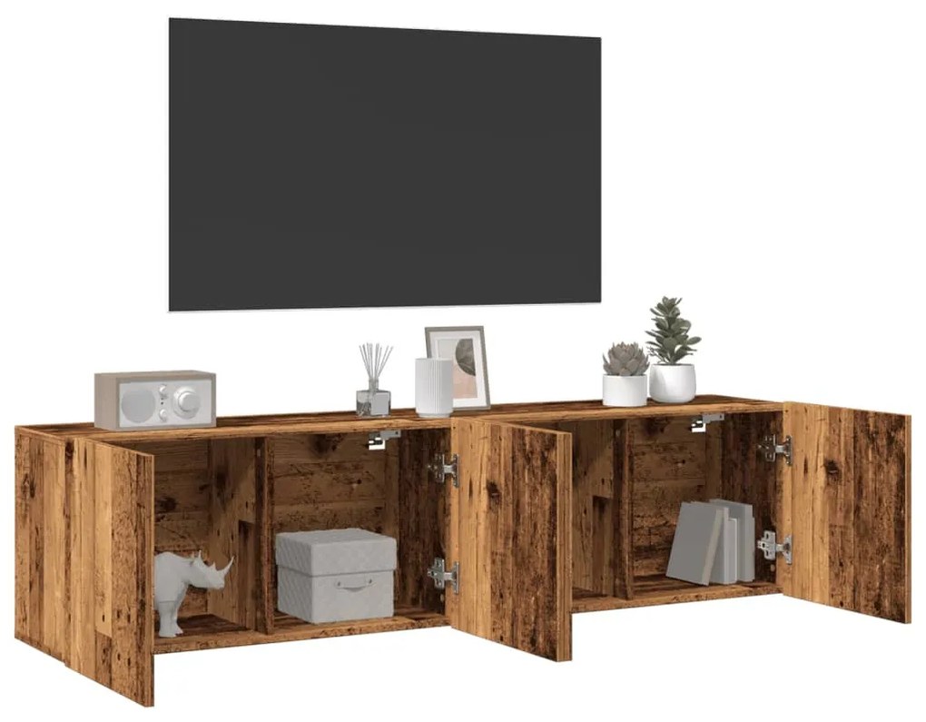 2 db antik fa színű falra szerelhető TV-szekrény 80 x 30 x 41cm