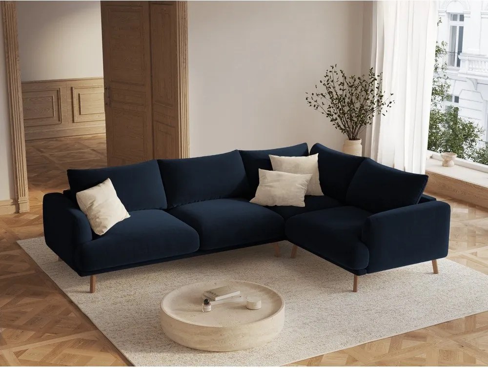 Sötétkék bársony sarokkanapé (jobb oldali-L alakú) Naomi – Micadoni