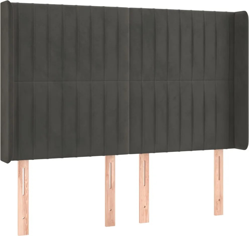 vidaXL sötétszürke bársony fejtámla szárnyakkal 147x16x118/128 cm