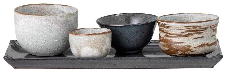 Masami 4 db agyagkerámia tálka és tálca szett sushihoz - Bloomingville