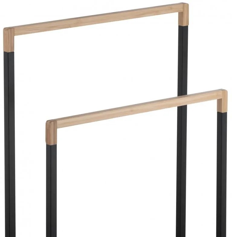 Erga Zola, 2 karos törülközőtartó állóra 45x21,5x84 cm, fekete matt-barna, ERG-YKA-P.ZOLA-2-BLK