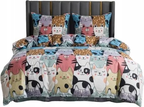 Ágyneműhuzat 160x200 cm 2 párnahuzat 70x80 Ágyneműhuzat szett Macskák Cica ágyneműhuzat