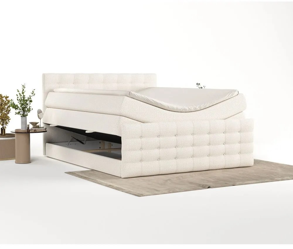 Krémszínű ágyneműtartós boxspring ágy 200x200 cm Blend – Maison de Rêve