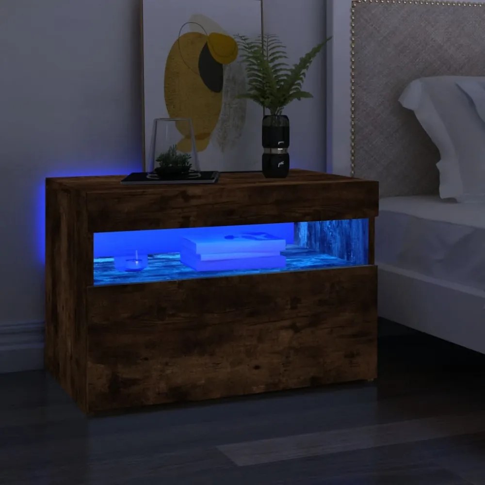 2 db barna tölgyszínű TV-szekrény LED-ekkel 60 x 35 x 40 cm
