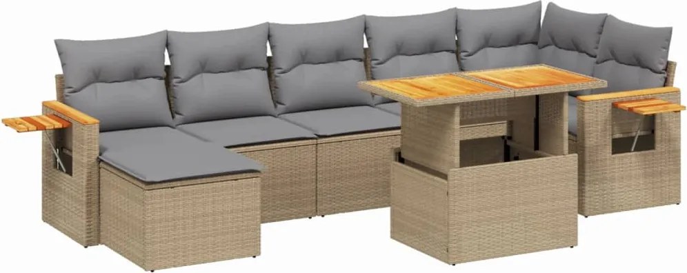 vidaXL 8 részes bézs polyrattan kerti ülőgarnitúra párnával