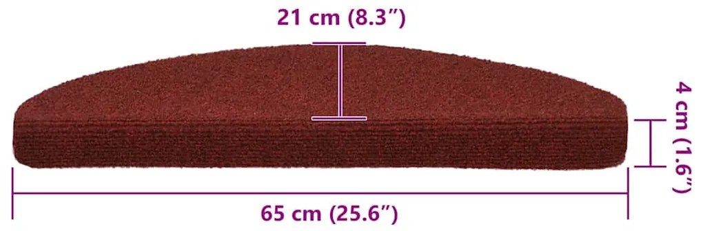 öntapadós lépcsőszőnyegek 30 db 65 x 21 x 4 cm bordói piros félkör alakú nagy
