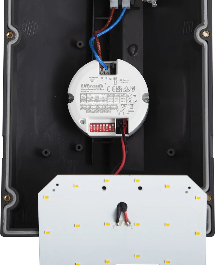 Modern kültéri fali lámpa sötétszürke LED-del, IP65 védettséggel és mozgásérzékelővel - Marek