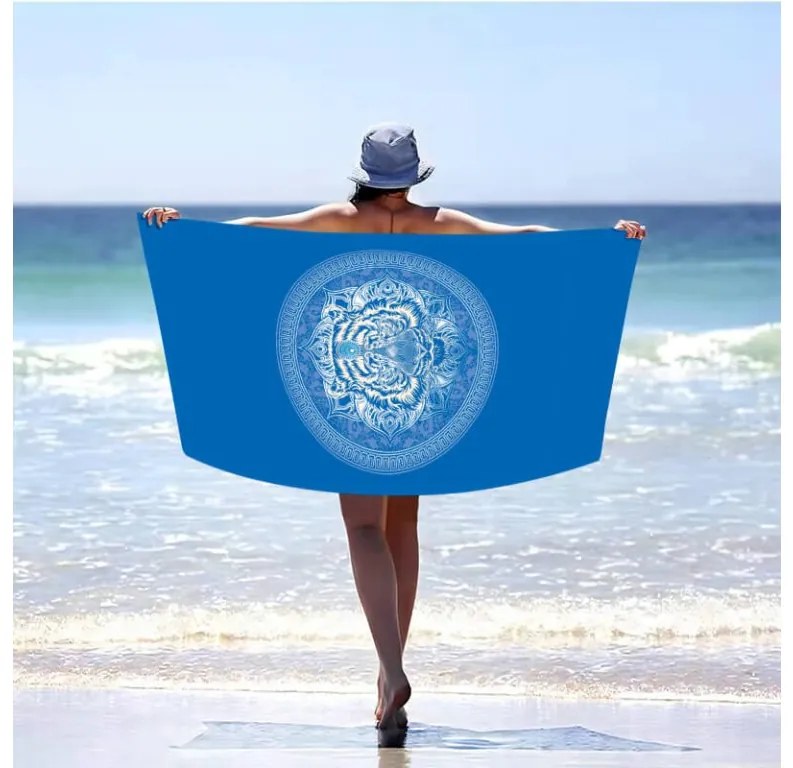 Strandkészlet TIGER – Fürdőlepedő 100×180 cm és poncsó 80×145 cm, kék