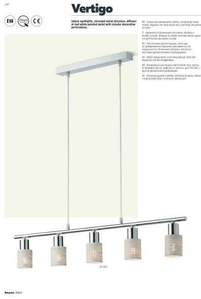 Redo 04-509 - Kábelre függesztett csillár VERTIGO 5xE14/28W/230V fényes króm/fehér