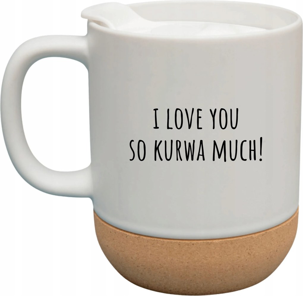 Fehér Bögre Fedéllel És Parafa Aljjal Ajándék I Love You