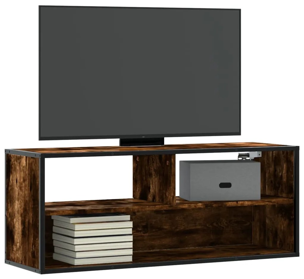 füstös tölgy színű szerelt fa és fém TV-szekrény 100x31x39,5 cm