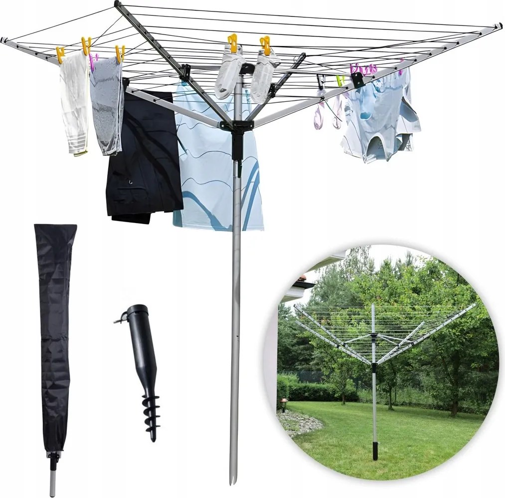 MultiGarden 4JM-60MAC kerti ruhaszárító kötél, földcsavarral, 60 m, szürke