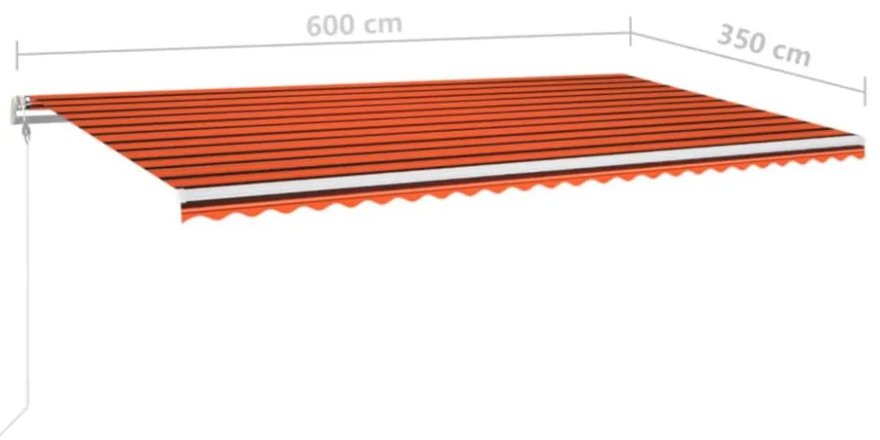 narancssárga-barna szélérzékelős és LED-es napellenző 600x350cm