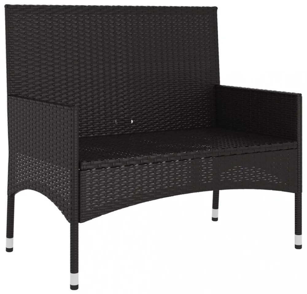 fekete 2 személyes polyrattan kerti pad párnával