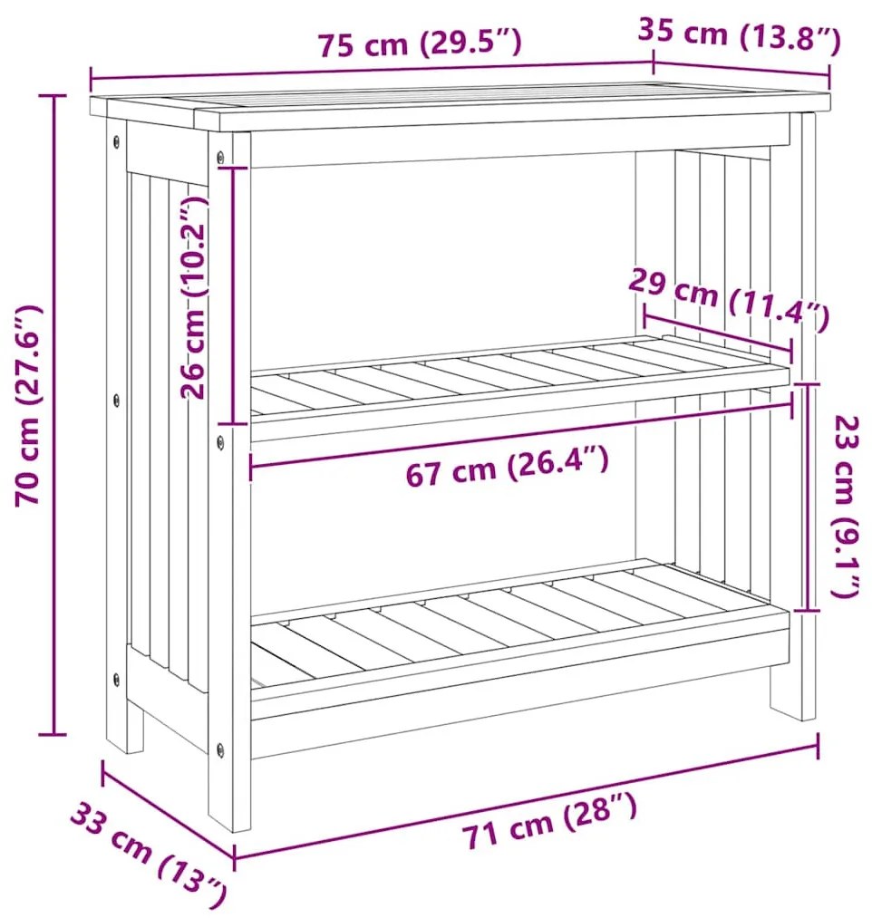 Kerti szekrény polcokkal tárolóval Barna 75 x 35 x 70cm