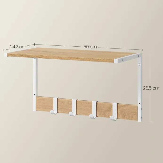 2 db fali polc szett, MDF + fém, tölgy/fehér színben, 50×24×27 cm – ABP-E1083 WT