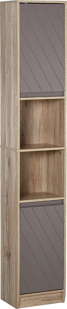 HOMCOM Magas Fürdőszobaszekrény 2 Ajtóval és 2 Nyitott Polccal, Tároló Bútor a Lakóhelyre és Előszobába 30x24x170 cm Tölgy és Szürke | Aosom