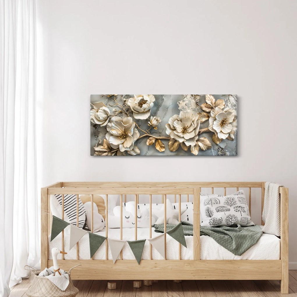 Kép - Márvány háttér virágokkal (120x50 cm)