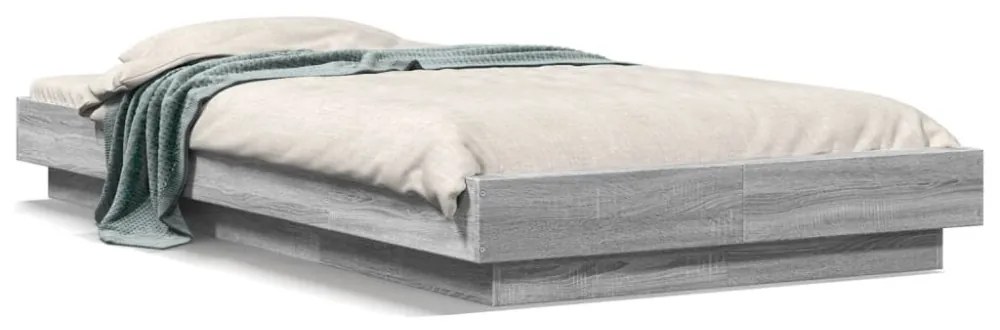 szürke sonoma színű szerelt fa ágykeret LED-del 90 x 190 cm
