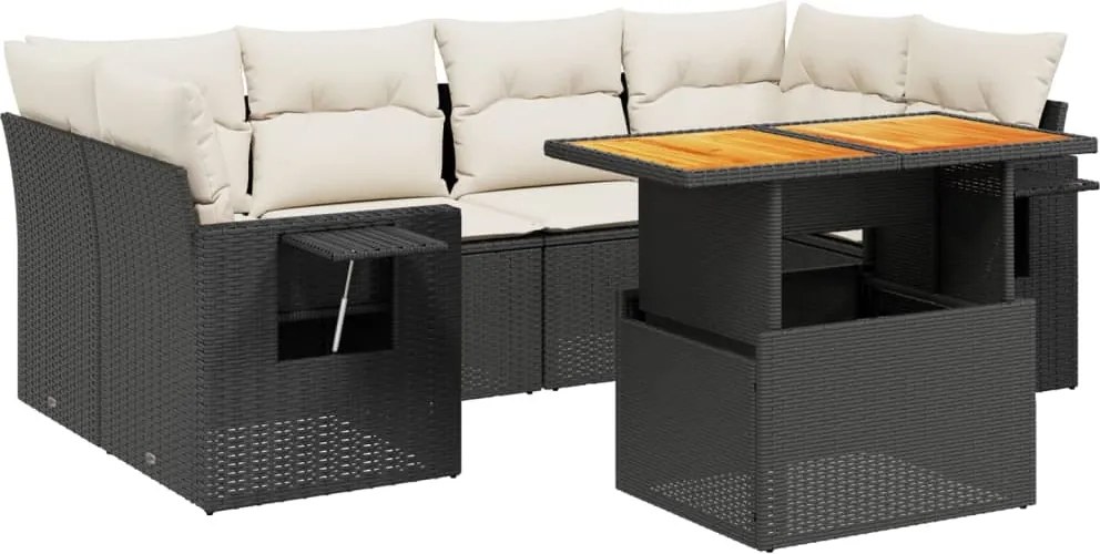 vidaXL 7 részes fekete polyrattan kerti ülőgarnitúra párnával