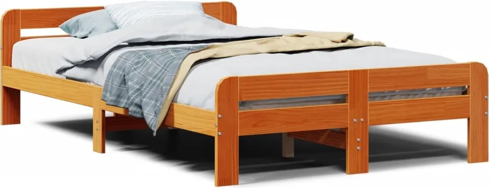 vidaXL viaszbarna tömör fenyőfa ágy matrac nélkül 120 x 200 cm
