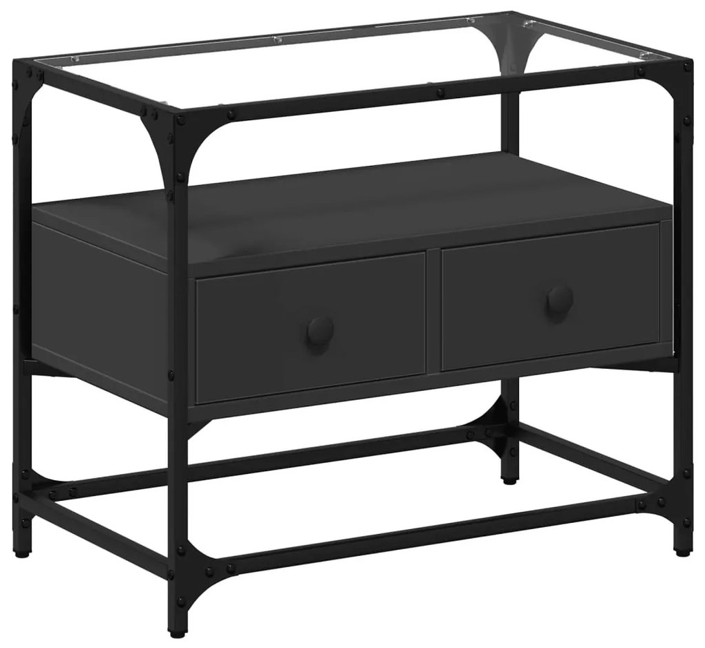 fekete szerelt fa TV-szekrény üveglappal 60 x 35 x 51 cm